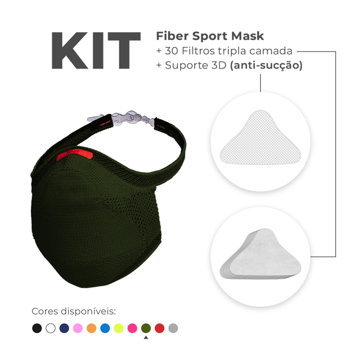 Kit M scara FIBER SPORT 30 Filtros de Prote o Suporte