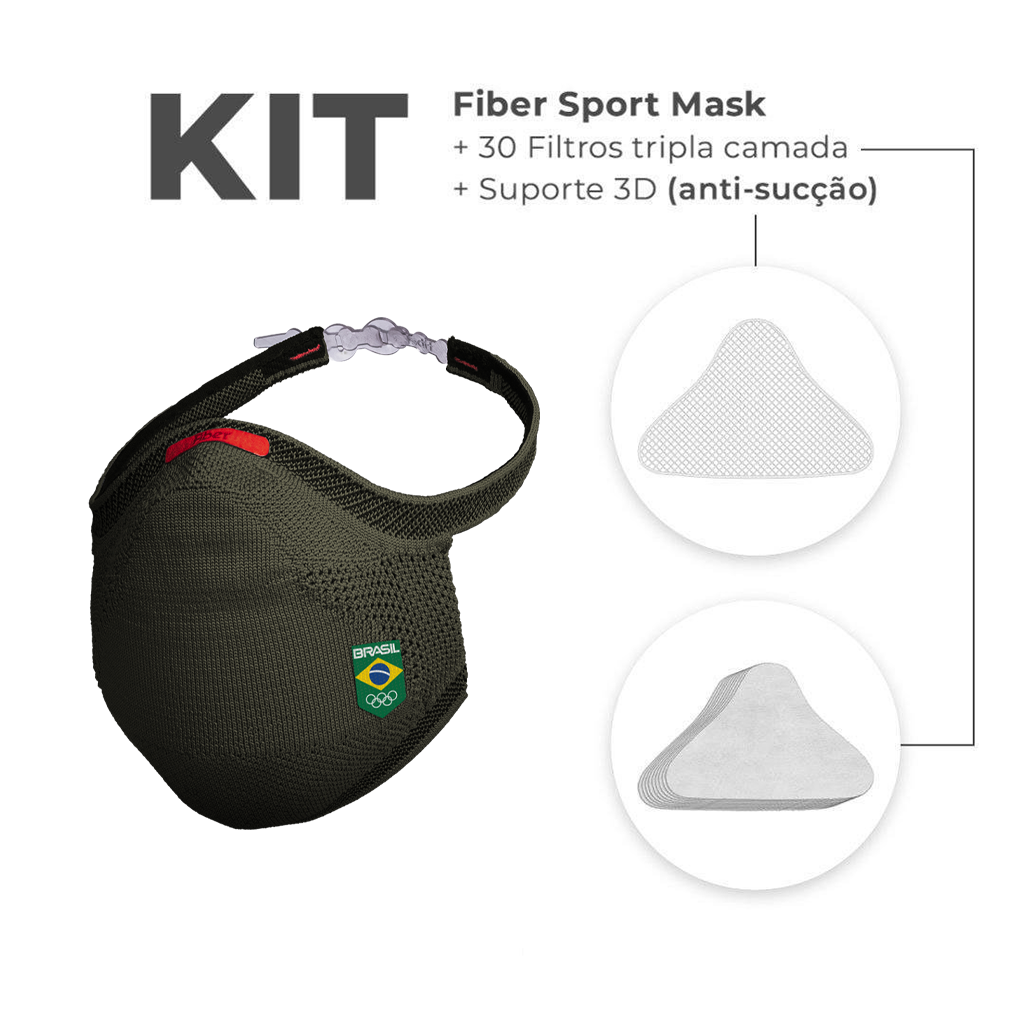 Kit Máscara FIBER SPORT COB Verde Militar + Filtro de Proteção + Suporte