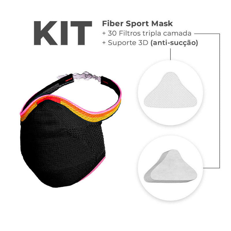 Kit Máscara FIBER SPORT PRIDE Preta + 30 Filtros de Proteção + Suporte